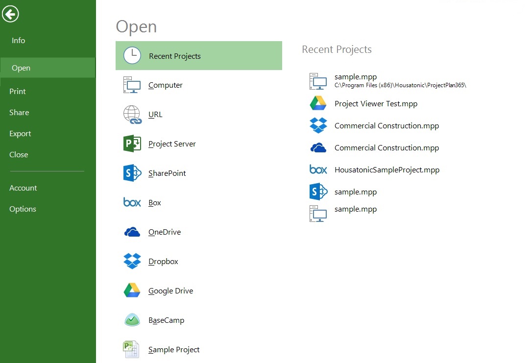 Open Recent Files – Project Plan 365