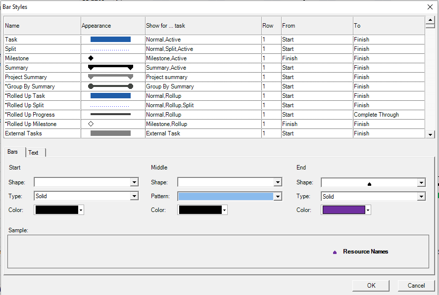 project plan 365 bar styles use