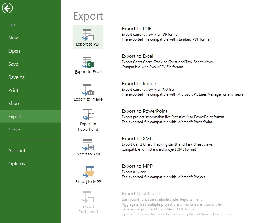 export to pdf project plan 365