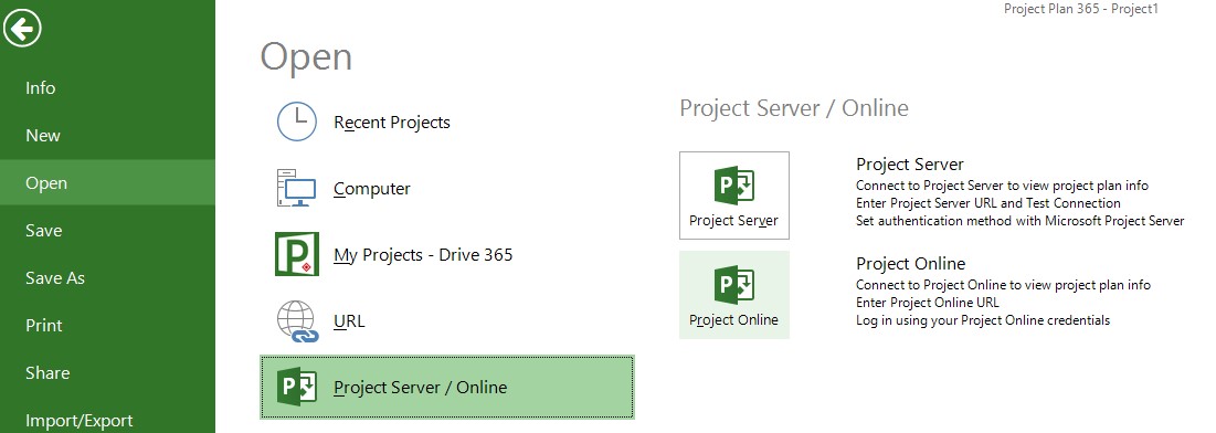 open from project online