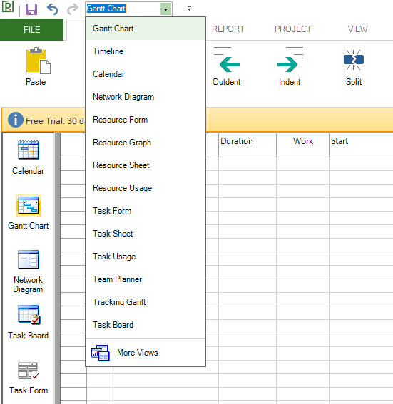 Toolbar view name list Project Plan 365