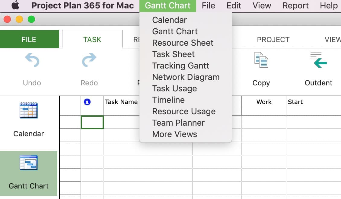 Toolbar view name list Project Plan 365