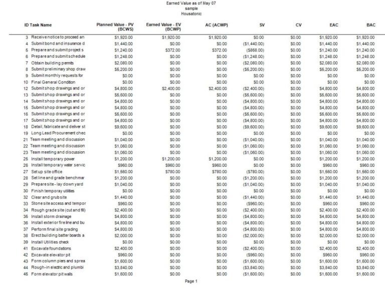 Earned Value Report - Project Plan 365