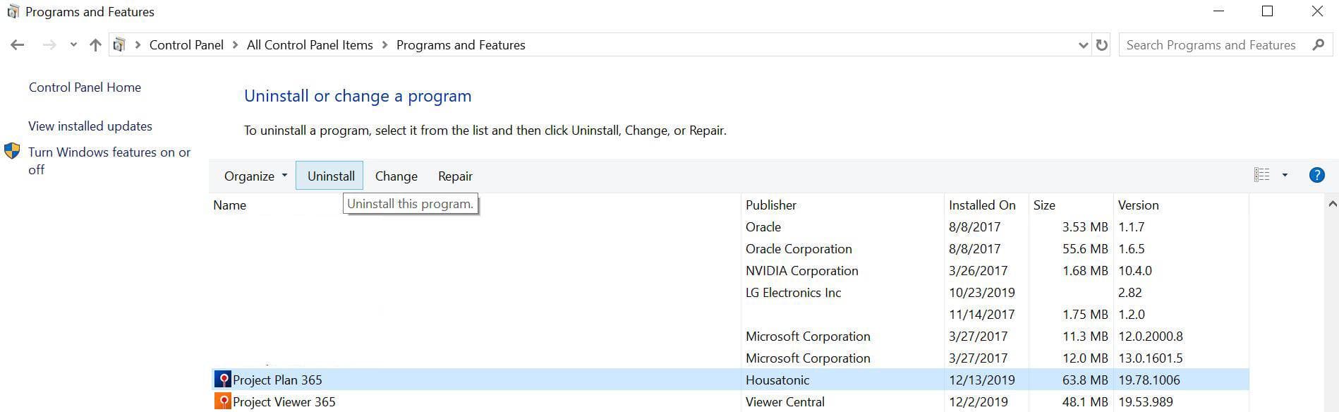 uninstall project plan 365 uninstall project plan 365