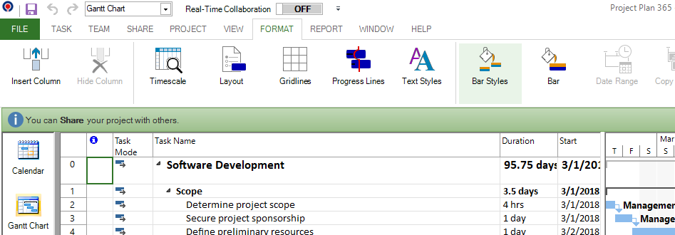 project plan 365 bar styles use