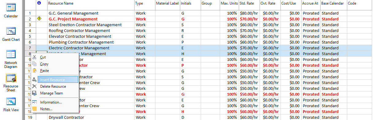 Insert Multiple Resources - Project Plan 365