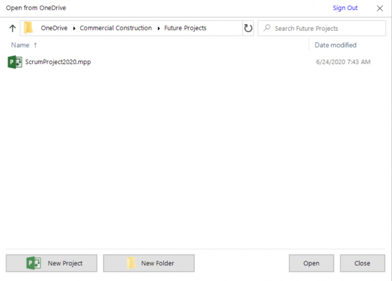 Open from OneDrive – Project Plan 365