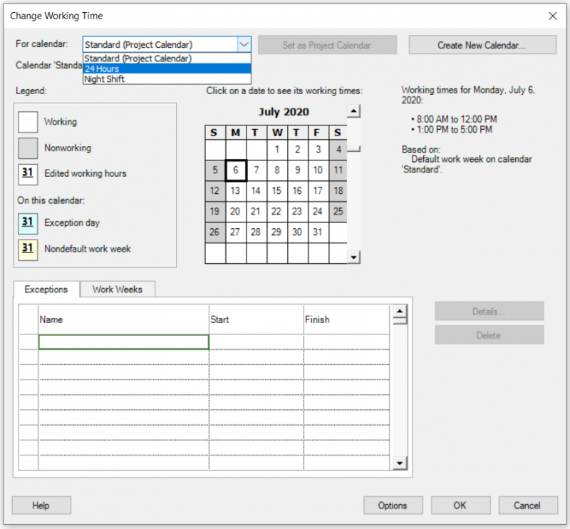 Base Calendars Project Plan 365