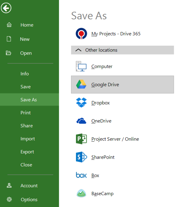 Open From Google Drive Project Plan 365