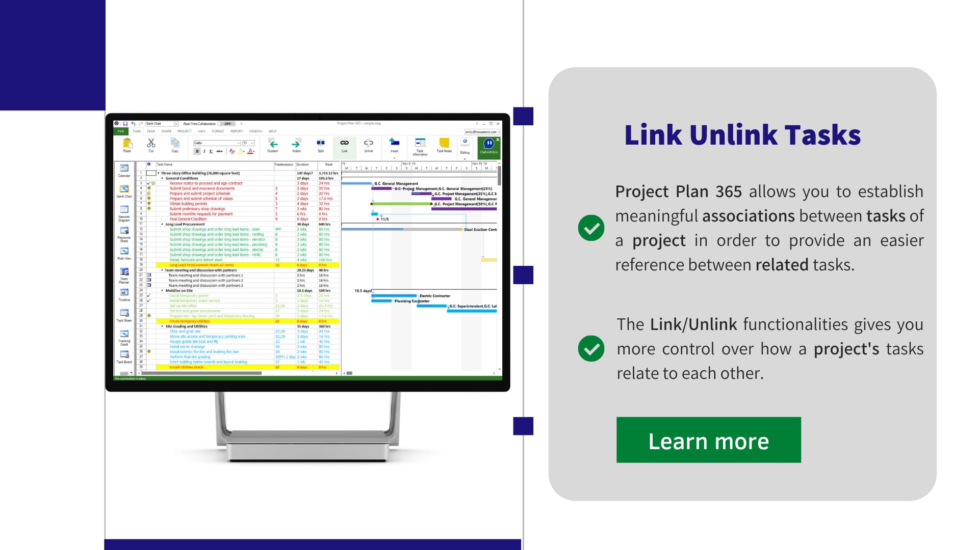 Link Unlink tasks – Project Plan 365