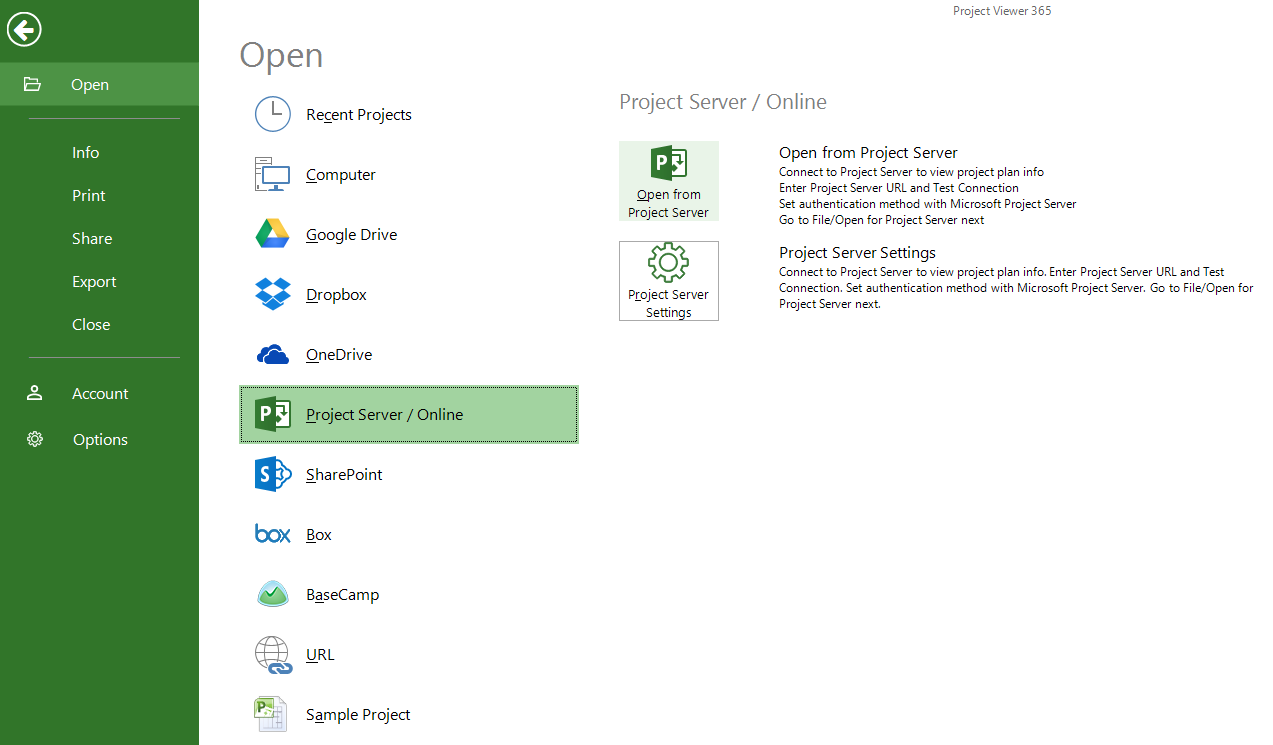 Open from Project Server - Project Plan 365