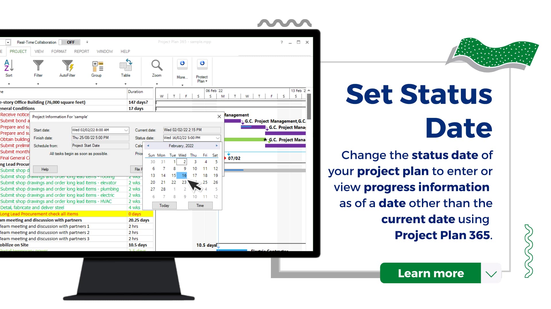 Set Status Date Project Plan 365