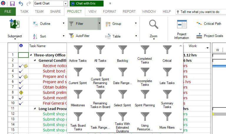 Assignments Filters - Project Plan 365